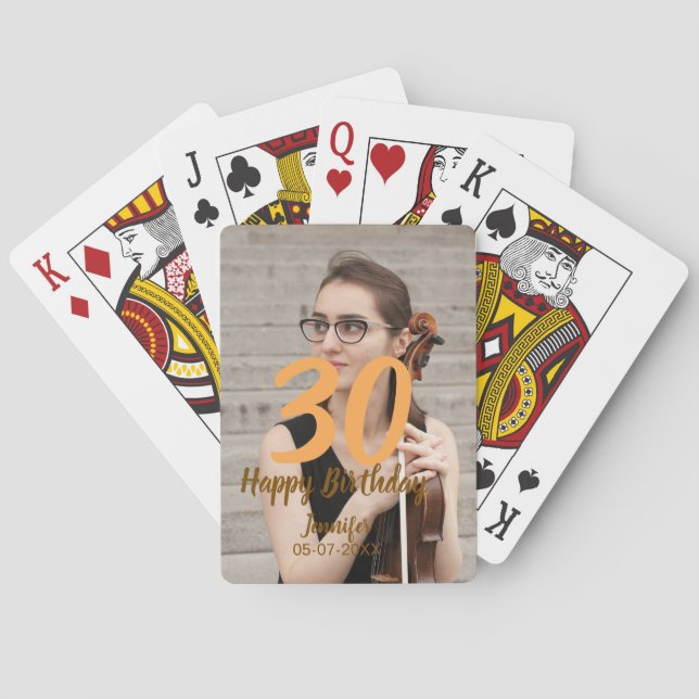 30th birthday add name date year white photo spielkarten (Rückseite)