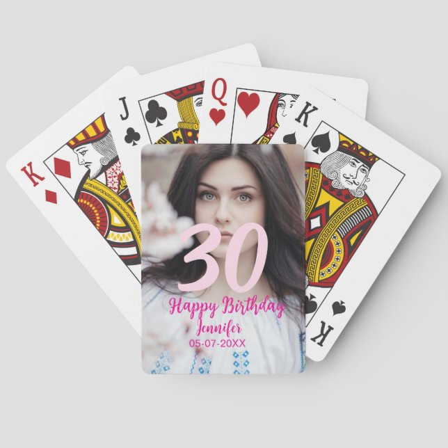 30th birthday add name date year white photo spielkarten (Rückseite)
