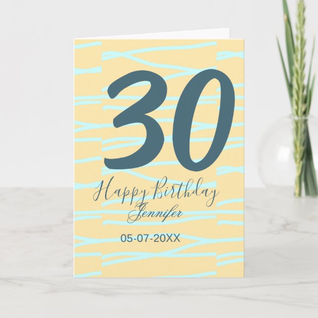 30th birthday add name date year yellow blue paste karte (Vorderseite)