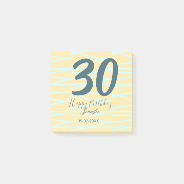 30th birthday add name date year yellow blue paste post-it klebezettel (Vorderseite)