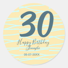 30th birthday add name date year yellow blue paste runder aufkleber