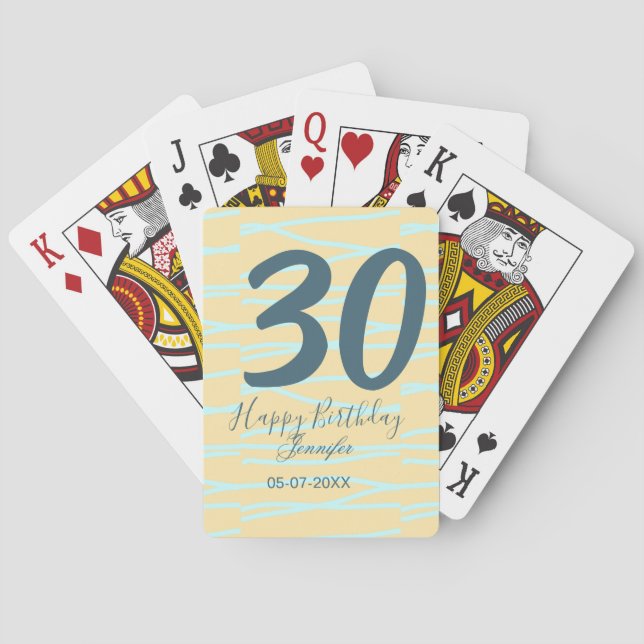 30th birthday add name date year yellow blue paste spielkarten (Rückseite)
