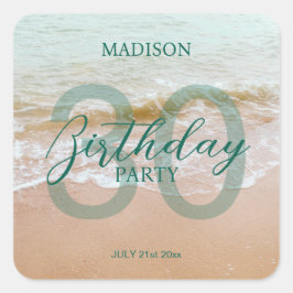 30th Birthday Beach Party Quadratischer Aufkleber