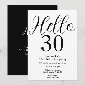 30th Birthday Black and White Minimal Birthday Einladung