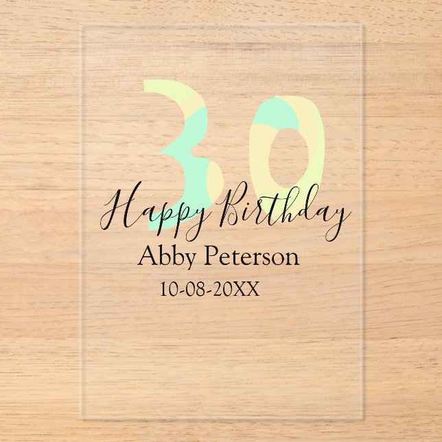 30th birthday bold letter pastel yellow black retr acryleinladungen (Vorderseite)