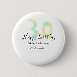 30th birthday bold letter pastel yellow black retr button