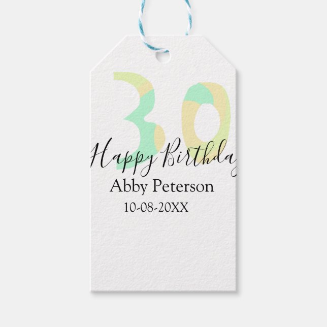 30th birthday bold letter pastel yellow black retr geschenkanhänger (Vorderseite)