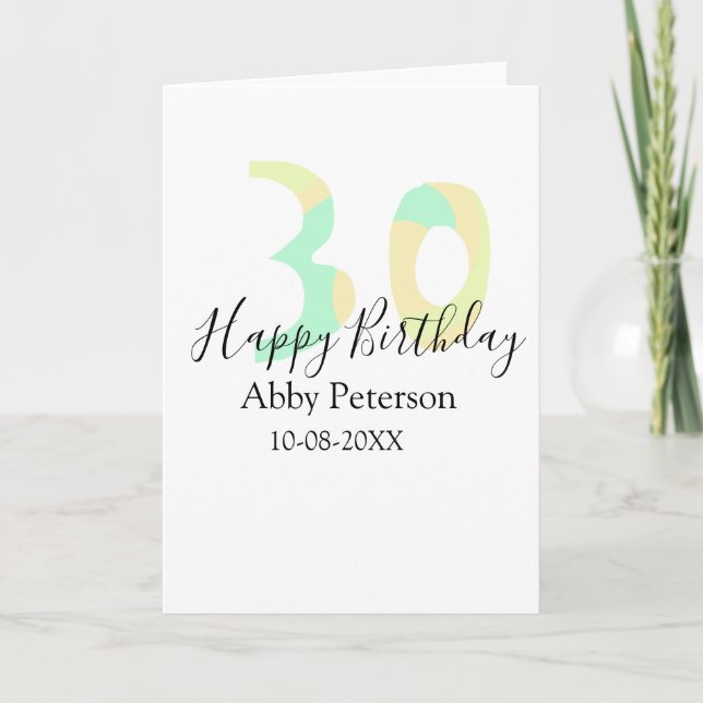 30th birthday bold letter pastel yellow black retr karte (Vorderseite)