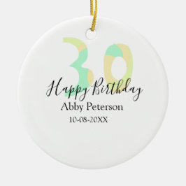 30th birthday bold letter pastel yellow black retr keramik ornament