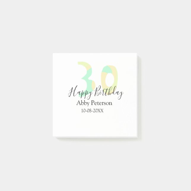 30th birthday bold letter pastel yellow black retr post-it klebezettel (Vorderseite)
