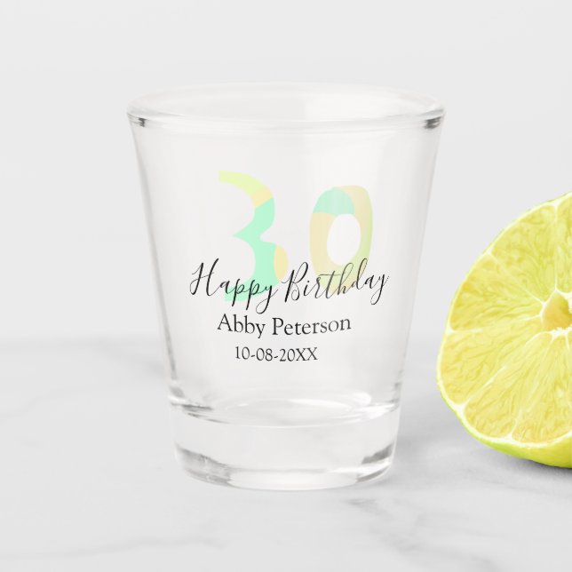 30th birthday bold letter pastel yellow black retr schnapsglas (Vorderseite)