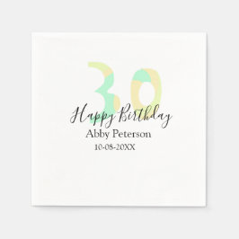 30th birthday bold letter pastel yellow black retr serviette