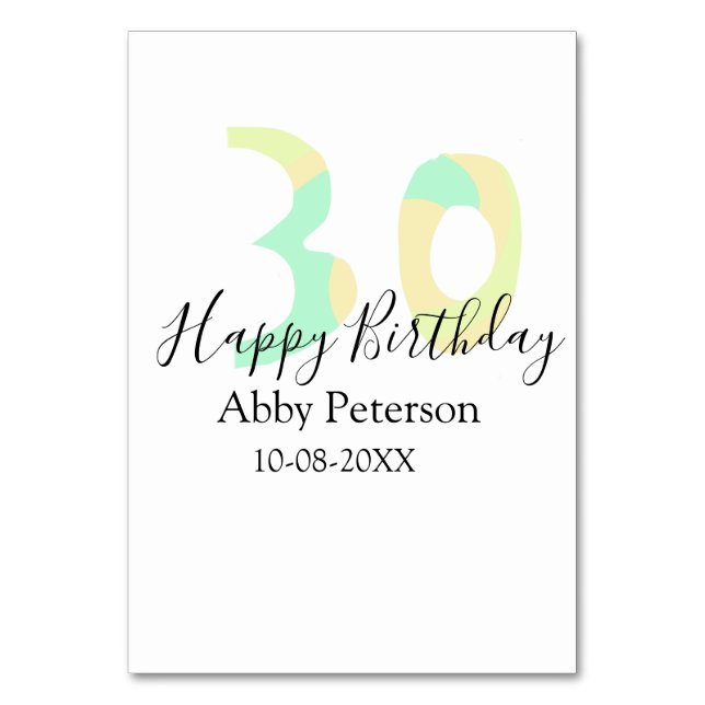 30th birthday bold letter pastel yellow black retr tischnummer (Vorderseite)
