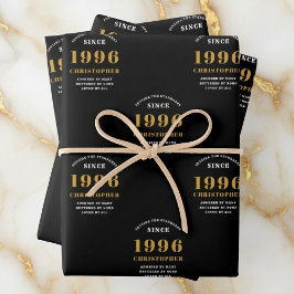 30th Birthday born 1996 Add Name Black Gold Geschenkpapier Set