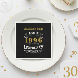 30th Birthday Born 1996 Black Gold Retro Vintage Serviette