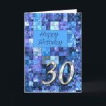 30th Birthday card with abstract squares. Karte<br><div class="desc">In modern abstract design in blue. Cool birthday card for a man.</div>