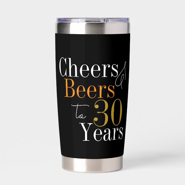 30th Birthday Cheers and Beers Black Gold Party Thermobecher (Vorderseite)