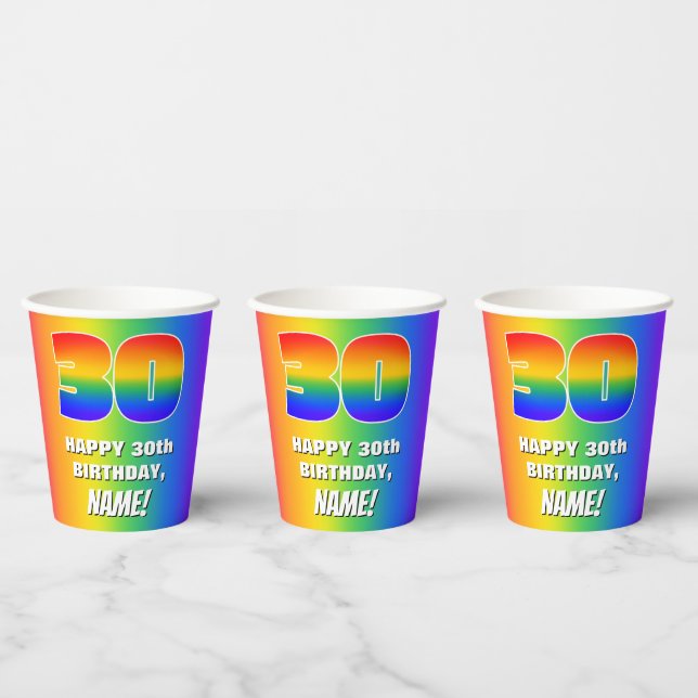 30th Birthday: Colorful, Fun Rainbow Pattern # 30 Pappbecher (Multi)