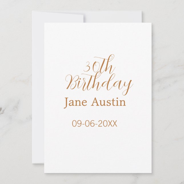 30th birthday copper brown simple stylish name dat (Vorderseite)