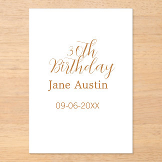 30th birthday copper brown simple stylish name dat acryleinladungen