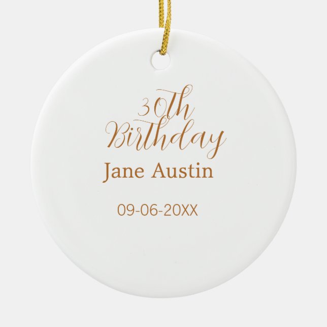 30th birthday copper brown simple stylish name dat keramik ornament (Vorne)