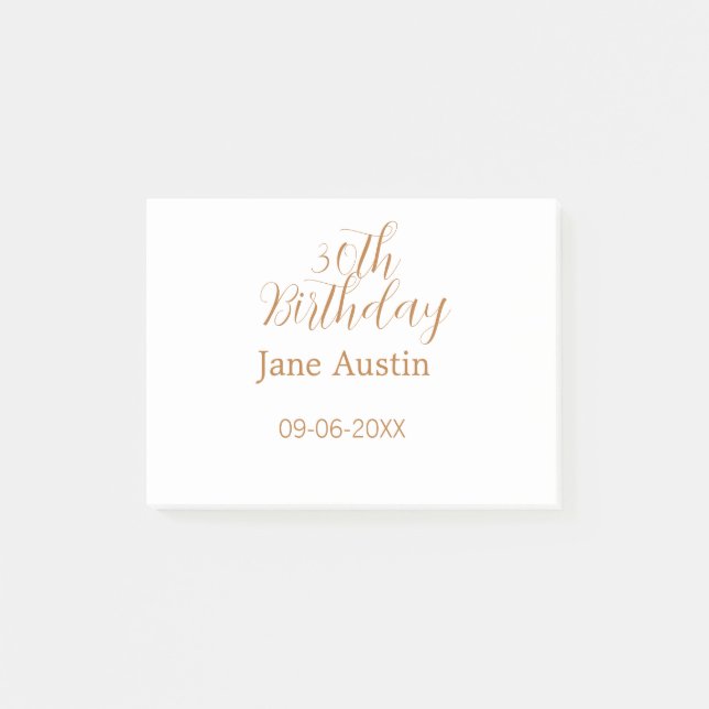 30th birthday copper brown simple stylish name dat post-it klebezettel (Vorderseite)