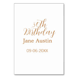 30th birthday copper brown simple stylish name dat tischnummer