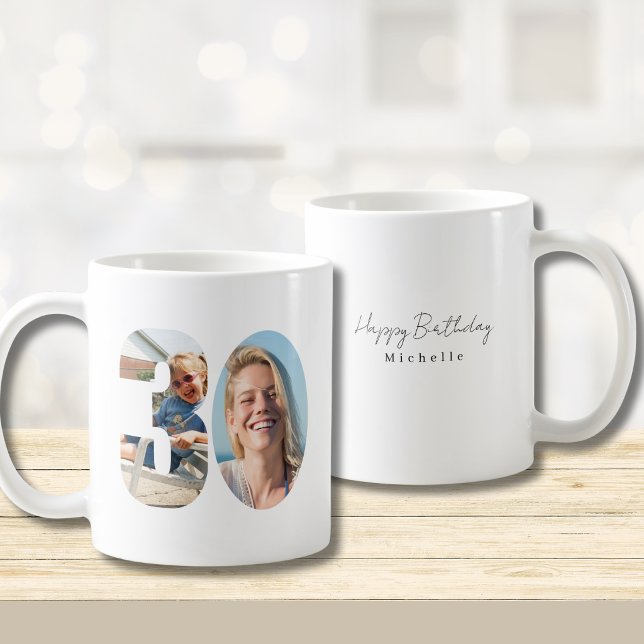 30th Birthday Custom Two Photo  Kaffeetasse (Von Creator hochgeladen)