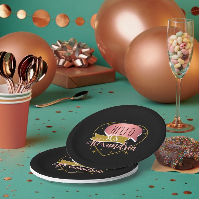 30th birthday hello 30 Personalized heart Pappteller (Multi)