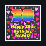 30th Birthday: Loving Hearts Pattern, Rainbow # 30 Serviette<br><div class="desc">Dieses fröhliche und lustige Geburtstagsthema Papier Serviette Design verfügt über eine große Zahl "30" mit einem inspirierten Regenbogenspektrum-Muster, zusammen mit der Meldung "Happy 30th Birthday", und einem anpassbaren Namen. Der Hintergrund weist ein Herz-Formen-Muster mit Farben wie lila, rosa und rot auf. Freundliche, lustige Papierservietten wie diese können bei einer Geburtstagsfeier/einem...</div>