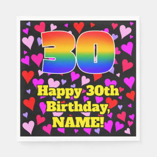 30th Birthday: Loving Hearts Pattern, Rainbow # 30 Serviette