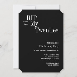 30th Birthday RIP Twenties Party Black and White Einladung