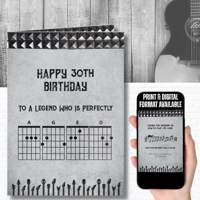 30th Birthday Rockstar Studded Guitar Theme Card Karte (Celebrate a 30th birthday with the card that plays life loud)