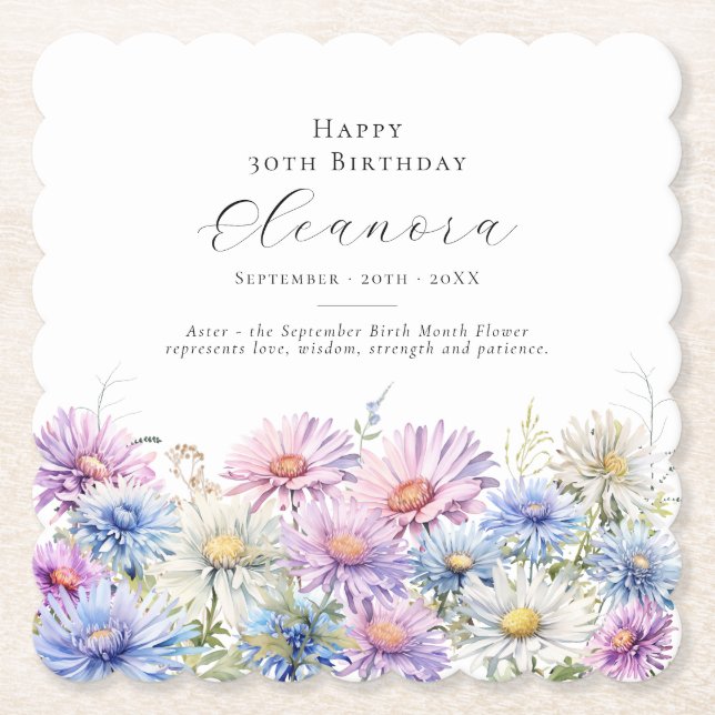 30th Birthday September Birth Flower Custom Untersetzer (Vorderseite)