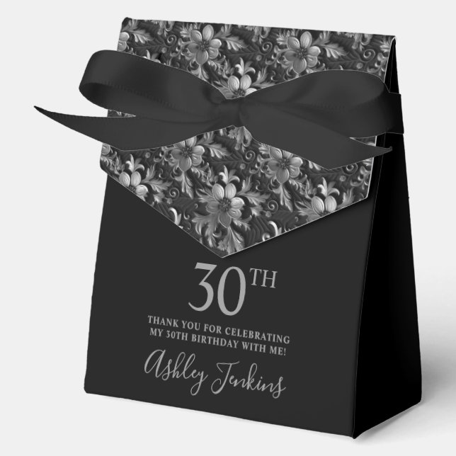 30th Birthday Silver Floral Thank You  Geschenkschachtel (Vorderseite)