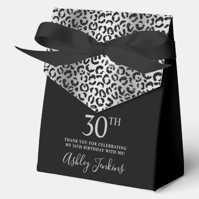 30th Birthday Silver Leopard Print Thank You  Geschenkschachtel (Vorderseite)