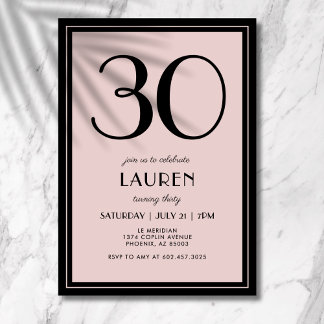 30th Birthday Women's Modern Minimal Black Pink Einladung
