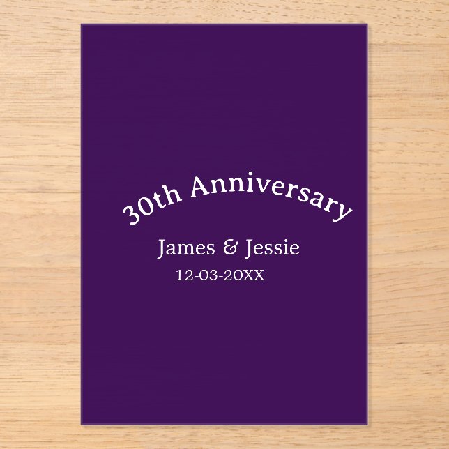 30th wedding anniversary name date purple simple  acryleinladungen (Vorderseite)