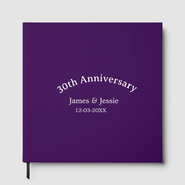 30th wedding anniversary name date purple simple  gästebuch (Vorderseite)