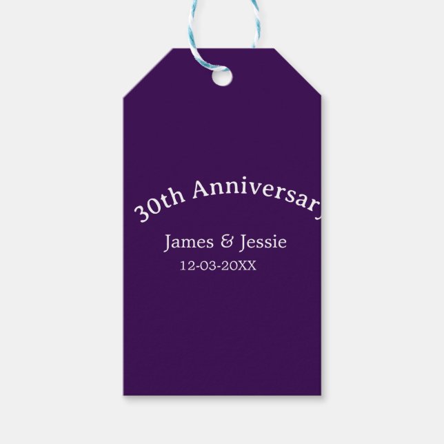 30th wedding anniversary name date purple simple  geschenkanhänger (Vorderseite)