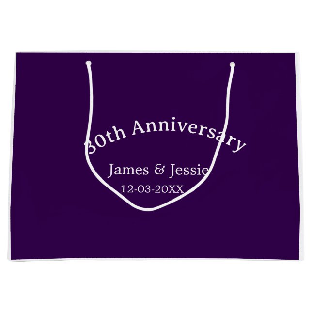 30th wedding anniversary name date purple simple  große geschenktüte (Vorderseite)