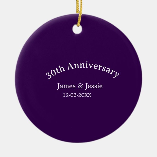 30th wedding anniversary name date purple simple  keramik ornament (Vorne)