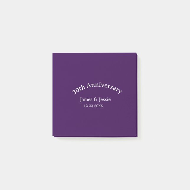 30th wedding anniversary name date purple simple  post-it klebezettel (Vorderseite)