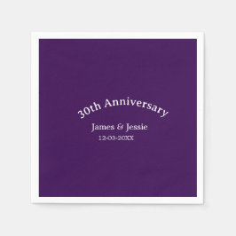 30th wedding anniversary name date purple simple  serviette
