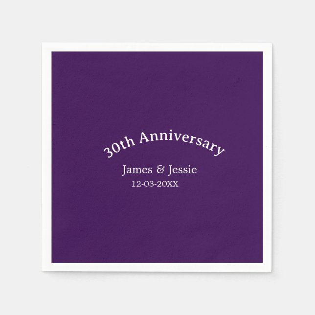 30th wedding anniversary name date purple simple  serviette (Vorderseite)