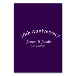 30th wedding anniversary name date purple simple  tischnummer