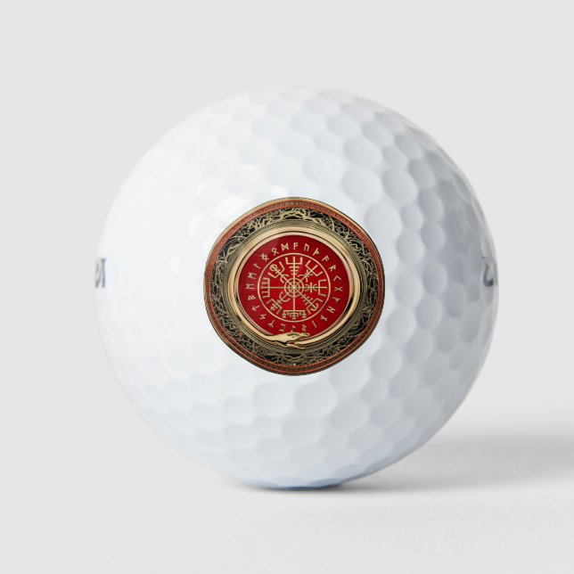 [310] Vegvisir - Viking Gold Magic Runic Compass Golfball (Vorderseite)