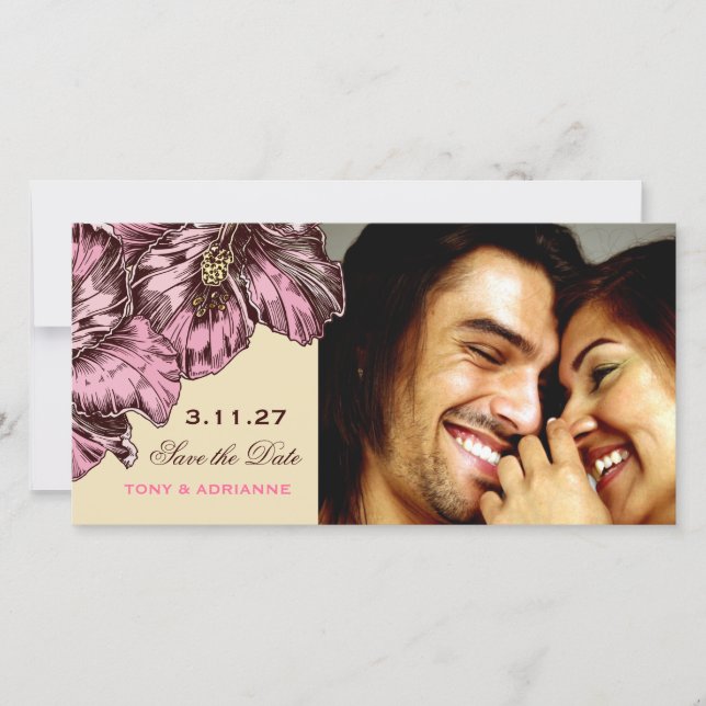 311-Aloha Hibiskus Vintag Damask | Save The Date (Vorderseite)