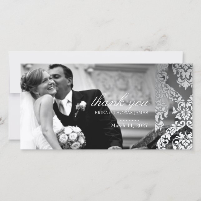 311 Alonnah Damask Silver Dankeskarte (Vorderseite)