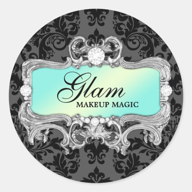 311 Aqua Glam Crazy Sticker Black Damask (Vorderseite)